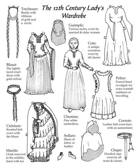 12th century ladies wardrobe 13 Century Fashion, Medieval Historical Clothing, Medieval French Clothing, French Medieval Fashion, Medieval Bliaut, 12 Century Clothing, 12 Century Fashion, Medieval Fashion Women, 13 Century Clothing