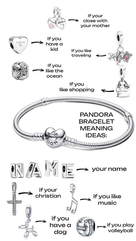 Bracelet Meaning, Pandora Bracelet Charms Ideas, Pandora Bracelet Designs, Pandora Jewelry Charms, Preppy Jewelry, Bracelets With Meaning, Jewelry Accessories Ideas, Pandora Bracelet Charms, Jewelry Fashion Trends