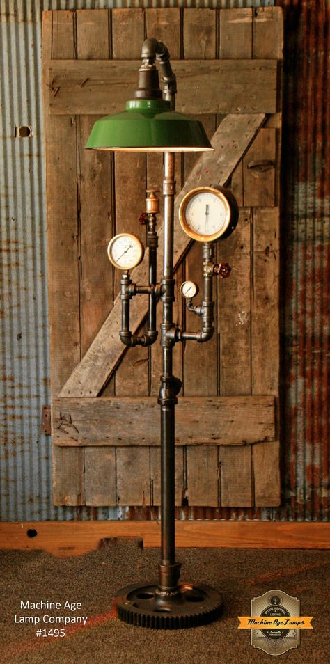 Steampunk Lamp Diy, Steampunk Floor Lamp, Industrial Pipe Light, Backyard Lighting Diy, Pipe Floor Lamp, Steampunk Light, Steampunk Desk, Patio Lamp, Steampunk Table