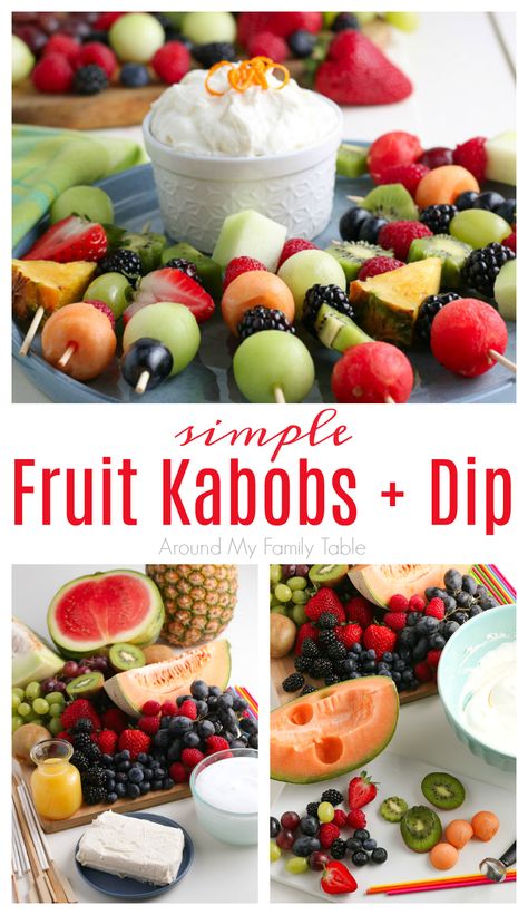 Rainbow Fruit Kabobs, Desserts Party, Fruit Kebabs, Fruit Appetizers, Skewer Appetizers, Dairy Free Cream Cheese, Kabob Skewers, Fruit Kabobs, Summer Appetizer