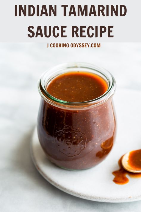 Tamarind Sauce Recipe Tamarind Chutney Indian, Tandoori Sauce Recipes, Samosa Sauce, Tamarind Sauce Recipe, Indian Mint Sauce, Tamarind Dipping Sauce, Onion Bhajis, Tamarind Recipes, Indian Sauces