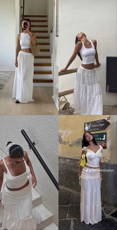 Comfort Summer Outfit, Vacation To Greece Outfits, Outfits With Long Flowy Skirts, Long Flowy White Skirt Outfit, Cute Vacation Outfits Baddie, India Vacation Outfit Ideas, Getty Villa Outfit, Flowy Long Skirt Outfit, Ootd 2024 Summer