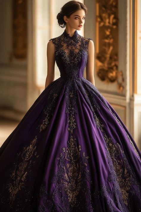 Ball Gown Aesthetic, Purple Ballgown, Dnd Clothes, Purple Ball Gown, Masquerade Ball Gowns, Expensive Dresses, Amazing Dresses, Purple Dresses, Fantasy Dresses