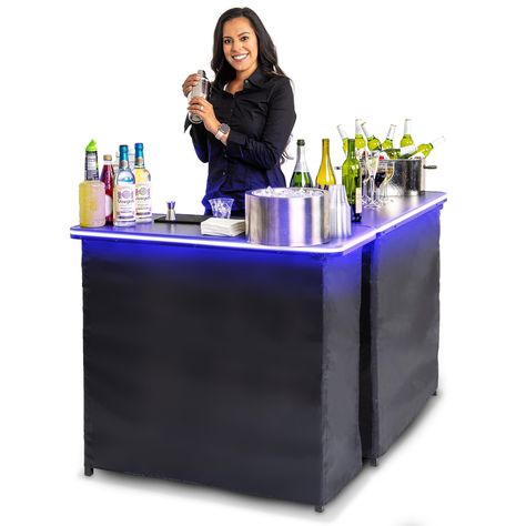 PRICES MAY VARY. DOUBLE LED BAR SET: Includes 2 bar tables with multi-color LED lights built into the tabletop frame for a high quality performance and look; Cycle between 8 color modes; Includes an attachable black bar skirt that works for casual and formal events MOBILE BARTENDERS: Get 2x the space for large parties and events; Includes 2 clamps to connect the tables in an L-shape or side by side; Each table measures 39 x 36 x 15 inches (W x H x D) when open; Requires 3 AA batteries per table Outdoor Bar Setup For Party, Event Bar Decor, Bar Set Up For Wedding, Mobile Bar Set Up, Bar Set Up For Party At Home, Bar Setup For Party, Bar Decor Wedding, Mobil Bar, Portable Bar Table