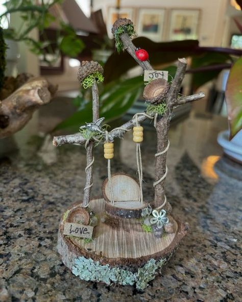 Little Wonders on Instagram: "Tiny little swing ❤️
•
•
#tinyswing #fairyswing #fairygarden #fairygardens #fairygardensofinstagram #fairygardenideas #fairygardening #fairygardenaccessories" Fairy Wheelbarrow, Arbor Bench, Fairies Garden, Fairy Homes, Wood Pile, Fairy Garden Crafts, Fairy Furniture, Faeries Gardens, Beautiful Fairy