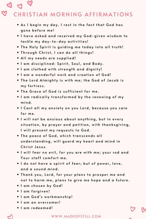 Christian Morning Affirmations, Christian Affirmations Scripture Based Prayers, Christian Blessings Scriptures, Night Time Christian Affirmations, Scriptures For Blessings, Morning Bible Affirmations, How To Start Your Morning With God, Scriptures To Start Your Day, Faith Based Affirmations, Morning Declarations Daily Affirmations