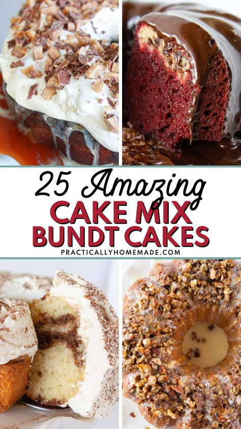 These 25 Amazing Cake Mix Bundt Cakes will rock your world! Every single one of these recipes is incredibly easy to make and, since they’re bundt cakes, look beautiful as well. We have a wide variety in this list, so check them out and I’m sure you’ll find the perfect one for your next dinner party! Best Ever Bundt Cake Recipes, Bundt Cake Filling Recipes, Cake Box Pound Cake, Amazing Bundt Cake Recipes, Pampered Chef Bundt Cake Recipes, Almond Joy Bundt Cake Recipe, Honey Bun Cake Recipe Box Cake, Super Moist Bundt Cake Recipes, Best Ever Bundt Cake