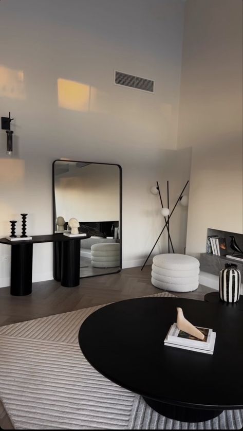 Minimalistic Apartment Decor, White Black Room, Black And White Apartment Aesthetic, Black Apartment Aesthetic, Black White Room, Black And White Apartment, Minimalist Living Room Apartment, Minimalist Apartment Decor, Black Living Room Decor