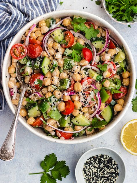 Chickpea Tahini, Healthy Chickpea Salad, Moroccan Chickpea Salad, Salad Chickpeas, Chickpeas Salad, Salad With Tahini Dressing, Tahini Salad, Bell Pepper Salad, Salad Tomato