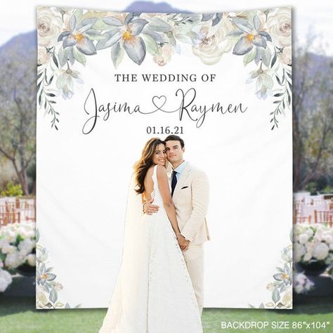 Wedding Backdrop Banner Design, Backdrop Banner Design, Polaroid Photo Booths, Simple Beach Wedding, Photo Booth Backdrop Wedding, Anniversary Banner, Reception Backdrop, Booth Backdrops, Bridal Shower Backdrop