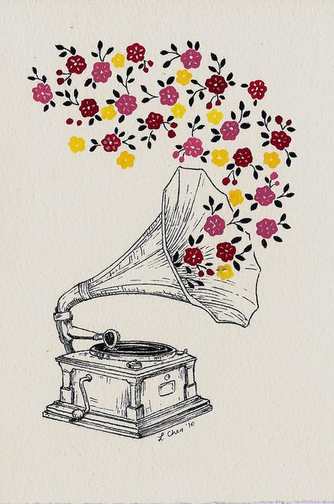 Found on www.flickr.com via Tumblr Drawing Eyes, Music Drawings, Music Tattoos, Arte Inspo, Ink Drawings, Art And Illustration, Love Drawings, Sleeve Tattoo, Flower Illustration