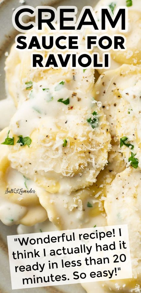 Ravioli And Cream Sauce, Mushroom And Cheese Ravioli, Homemade Ravioli Sauce Recipe, Spinach Ravioli Sauce Simple, Sauces For Spinach And Cheese Ravioli, White Pasta Sauce Recipe Healthy, Pasta Dishes White Sauce, Cream Wine Sauce For Pasta, Homemade Sauce For Ravioli