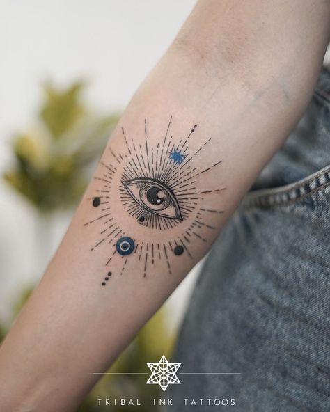 Sun Moon And Eye Tattoo, Evil Eye Tattoo Back, Third Eye Tattoo For Women, Ojo Turco Tattoo, 3rd Eye Tattoo Women, Evil Eye Hand Tattoo, Eye Tattoo Back, Spiritual Eye Tattoo, Evil Eye Tattoo Design