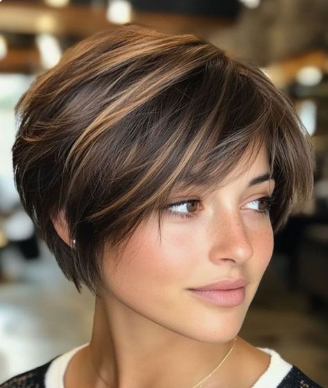 Short Hair Inverted Bob, Haircuts Bob Short, Bob Haircut Styles Ideas, Bangs With A Bob Haircut, Long Wedge Hairstyles, Pixie Bob Haircut Layered Round Face, Styles For Pixie Haircut, Short Hair In Back Long In Front Women, Back Of A Pixie Haircut