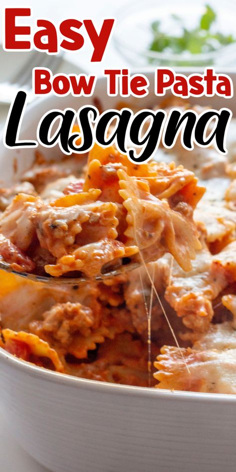 Spaghetti With Bow Tie Noodles, Bow Tie Spaghetti, Dinner Recipes Bowtie Pasta, Bowtie Pasta Lasagna, Easy Dinner Recipes For One Healthy, Simple Quick Recipes For Dinner, Lasagna Bowtie Pasta, Bowtie Pasta Dinner Recipes, Bow Tie Pasta Dinner Recipes