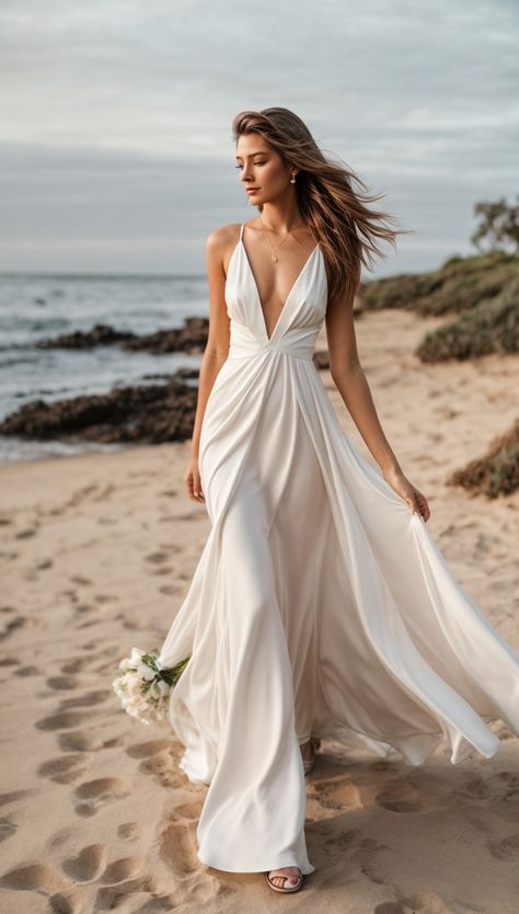 Wedding Renewal Dress, Beach Wedding Dress Ideas, Wedding Pictures Beach, Wedding Dresses Ideas, Oceanfront Wedding, Wedding Dress Ideas, Beach Bridal Gown, Beach Wedding Dresses, Boho Beach Wedding