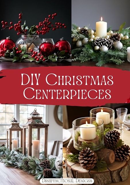 Dishfunctional Designs: Bright Ideas For Christmas Table Centerpieces Christmas Centerpieces Using Ornaments, Red And Gold Christmas Table Decorations Centerpiece Ideas, Table Centrepiece Christmas, Edible Christmas Centerpieces, Center Piece Christmas Table Diy, Christmas Centerpiece For Round Table, Christmas Candy Table Ideas, Red And White Christmas Table Decor, Basket Centerpieces Table