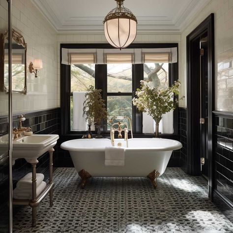 Bathroom Traditional Decor, Luxury Victorian Bathroom, Modern Cottage Style Bathroom, Tudor Style Bathroom Ideas, Classic Design Bathroom, French Victorian Bathroom, Victorian Bathroom Modern, Historic Bathroom Ideas, 1900s Victorian House