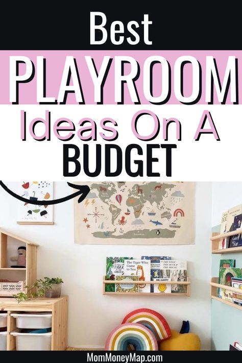 Want to decorate and design your kid's playroom but on a budget? That's possible! Here are some frugal living tips on how to design a beautiful & fun kids' playroom that won't break your bank! Here are inexpensive playroom ideas including furniture and storage tips. Clever Playroom Ideas, Boys Playroom Ideas Older, Older Kids Playroom Ideas, Playroom Ideas On A Budget, Small Playroom Organization, Best Playroom, Playroom Interior, Small Kids Playrooms, Simple Playroom