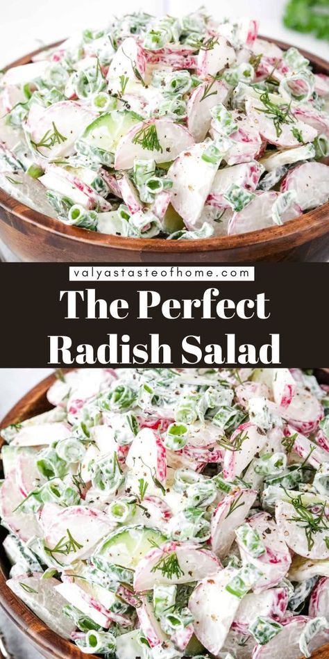 Cucumber Cabbage Radish Salad, Pasta Salad With Radishes, Recipes For Radishes, Wasabi Radish Recipe, Radish Salad Recipe Simple, Radish Cucumber Salad, Raddish Meals, Radish Recipes Salad, White Radish Recipes