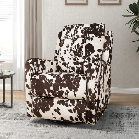 Recliner Chair Modern Printed Fabric for Living Room, Wingback Rocker Recliner Sofa Comfy Armchair 360 Degree Swivel, Nursery Rocking Chairs with Adjustable Backrest & Footrest/Brown Print Armchair, Wingback Accent Chair, Tufted Accent Chair, Printed Chair, Accent Arm Chairs, Wing Chair, Upholstered Arm Chair, Living Room Seating, Nailhead Trim