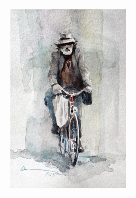 "bicycle" on Behance Bicycle Tattoo, Bicycle Painting, Art Tutorials Watercolor, Watercolor Architecture, Diy Watercolor Painting, Watercolour Inspiration, Watercolor Projects, Figure Sketching, Bicycle Art