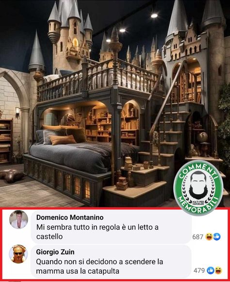 Buongiorno e buona domenica così, con letti non a castello ma direttamente a "regno". #commentimemorabili #sìmastaicalmo #continuatevoi Harry Potter Bedroom Decor, Amazing Bedroom Designs, Harry Potter Room Decor, Harry Potter Bedroom, Dream Bedroom Inspiration, Cool Room Designs, Harry Potter Room, Dream House Rooms, Cozy Room Decor