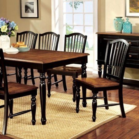 Dining Table With Leaf, Set Meja Makan, Dining Table Black, Dining Table Legs, Dining Room Set, Oak Dining Table, Solid Wood Dining Table, Furniture Of America, Farmhouse Dining