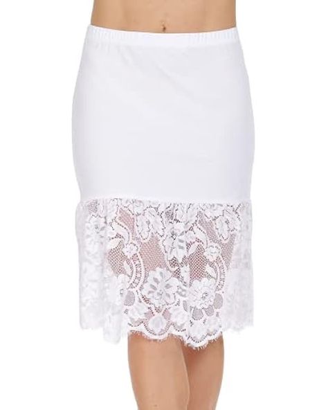 MELODY Double Lace Half Slip Satin Skirt Extender- 21" length (SMALL, IVORY-BLACK) at Amazon Women’s Clothing store Dress Extender Slip, Slips For Women, Skin Itching, Skirt Extender, Dress Extender, Lace Layers, Half Slip, Skirt For Women, Lace Slip Dress