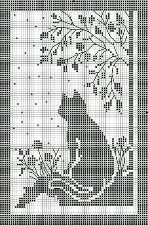 Kat Haken, Cat Cross Stitches, Filet Crochet Charts, Crochet Cat Pattern, Fillet Crochet, Cat Cross Stitch Pattern, Crochet Curtains, Pola Kristik, Cross Stitch Bookmarks