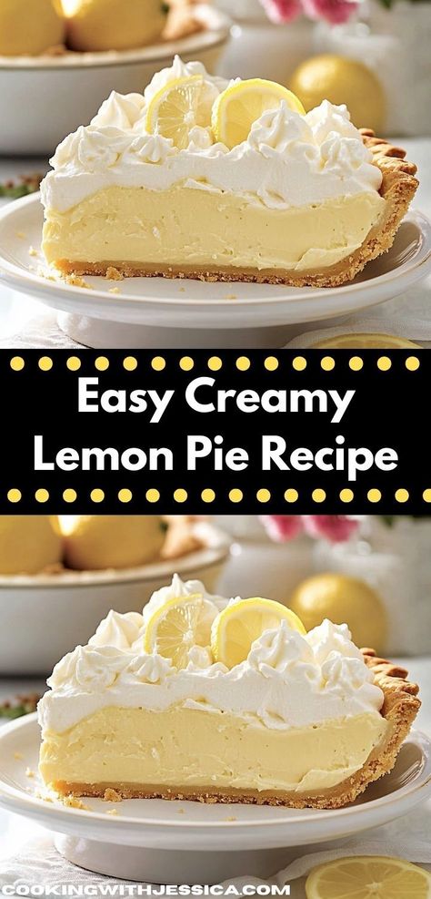 Looking for a family-friendly dessert? This Creamy Lemon Pie Recipe combines zesty lemon flavor with a smooth texture. It’s a quick and satisfying sweet treat that your loved ones will adore. Lemon Cream Pie Recipe, Lemon Baked Goods, Creamy Lemon Pie, Easy Lemon Pie, Lemon Pie Recipe, Lemon Cream Pies, Citrus Desserts, Pie Filling Recipes, Cream Pies