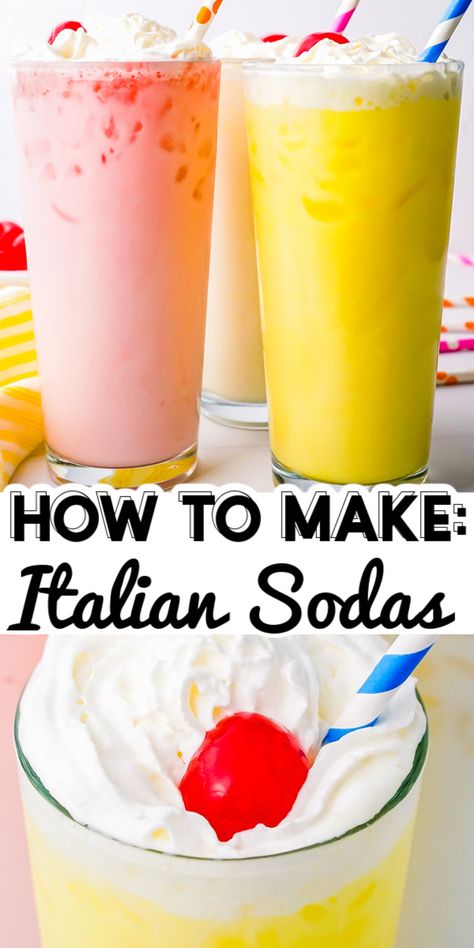 Soda Punch Recipes, Mixed Soda Drinks, Soda Pop Recipes, Drinks With Half And Half, Easy Sweet Drinks To Make At Home, Half And Half Drink Recipes, Non Soda Drinks, Soda Syrup Recipes Drinks, Soda Flavor Recipes