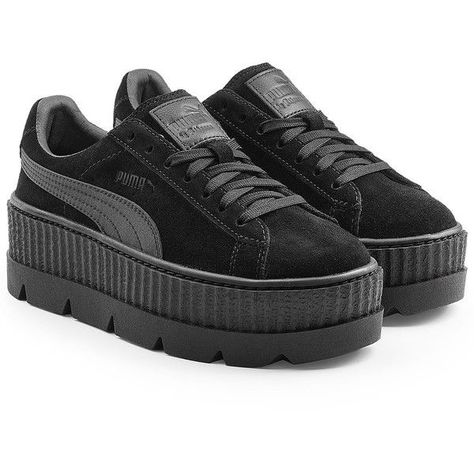 Rihanna Sneakers, Black Platform Sneakers, Nike Sneakers Outfit, Shoes Sneakers Black, Creepers Shoes, Black Suede Shoes, Black Platform Shoes, Shoes Puma, Suede Leather Shoes