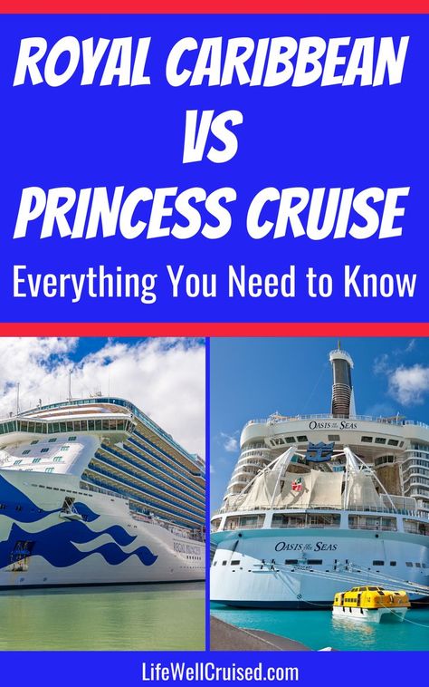 Are you wondering what cruise line is best, Royal Caribbean or Princess Cruises? These 2 popular cruise lines are both great, but they do have some differences! We compare Royal Caribbean and Princess cruises and look at the differences between these cruise lines to see which is best for you! Best Cruises For Couples, Royal Princess Cruise Ship, Princess Cruises Caribbean, Royal Carribean Cruise, Panama Canal Cruise, Royal Caribbean Cruise Ship, Best Cruise Lines, Hawaiian Cruises, Royal Caribbean Cruise Lines