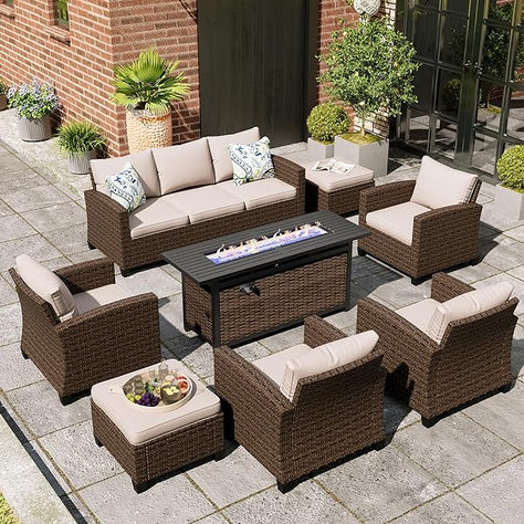 Table Beige, Outdoor Conversation Sets, Gas Fire Pit Table, Relaxing Outdoors, Outdoor Comfort, Backyard Deck, Single Chair, The Embrace, Dream Backyard