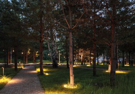 projects | Viabizzuno progettiamo la luce Park Lighting, Forest Light, Facade Lighting, Urban Lighting, Fence Lighting, Night Garden, Night Scenery, Public Garden, Outdoor Playground