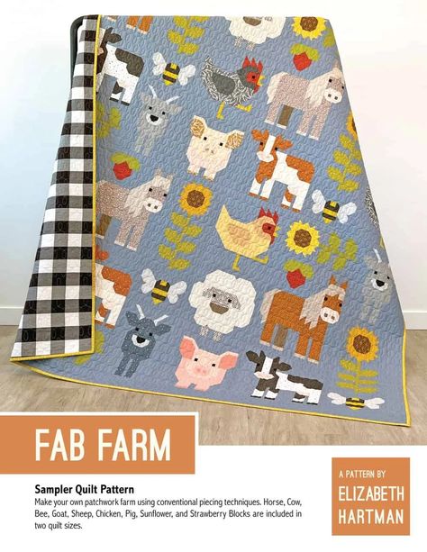 Fab Farm Sew Along - Fabric Selection - Kathleen McMusing Elizabeth Hartman Quilts, Farm Quilt Patterns, Farm Animal Quilt, Elizabeth Hartman, Farm Quilt, Quilt Sewing Patterns, Sampler Quilts, Animal Quilts, Pdf Quilt Pattern