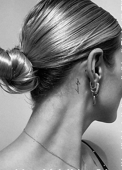 Behind Ear Tattoos, Small Girly Tattoos, Cursive Tattoos, Neck Tattoos Women, Small Pretty Tattoos, Writing Tattoos, Petite Tattoos, Small Hand Tattoos, Classy Tattoos