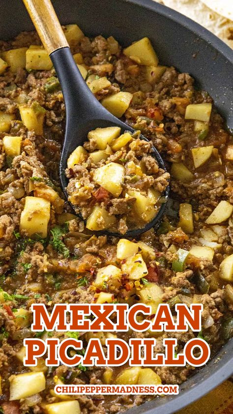 Mexican Picadillo looking extremely delicious Easy Mexican Picadillo Recipe, Mexican Picadillo Recipe, Mexican Picadillo, Picadillo Recipe, Carne Guisada, Meatless Main Dishes, Ground Beef Recipes Easy, Easy Mexican, Ground Beef Recipes For Dinner