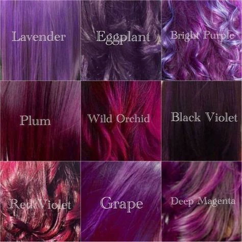 Purple Colors & Names Violet Hair Colors, Hair Color Plum, Violet Hair, Super Hair, Hair Color Purple, Hair Color Highlights, Trendy Hair Color, Hair Color Blue, Pastel Hair