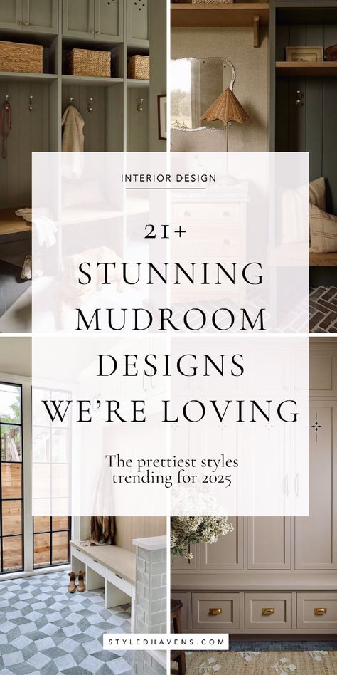 On the hunt for pretty mudroom ideas? These beautiful, modern mudroom design ideas are all totally timeless yet still very stylish and current. From mudroom cabinets to mud room bench ideas and beyond - *these* are the must-see mud room ideas that will truly elevate your home entryway! SAVE to your mudroom entryway board for later! Mudroom And Pantry Ideas, Mudroom Main Entrance, Modern Contemporary Mudroom Design, Hamptons Style Mudroom, Old World Mudroom, Mudroom With Sliding Glass Door, Modern Traditional Mudroom, Drop Zone With Doors, Two Tone Mudroom Cabinets