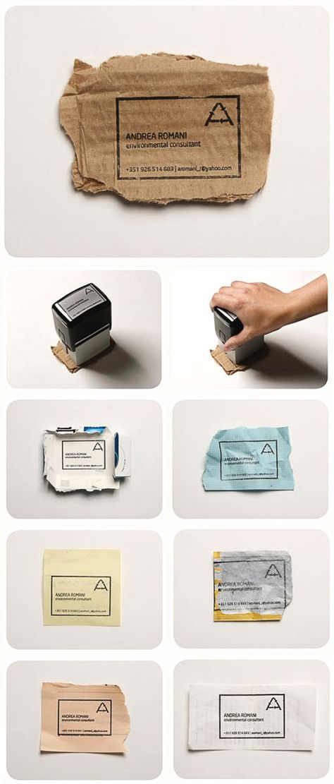 Stamp Business Card: Andrea Romani Stamped Business Cards, Types Of Business, Unique Business Cards Design, Clever Business Cards, Buisness Cards, Buch Design, Graphisches Design, Business Card Inspiration, 카드 디자인