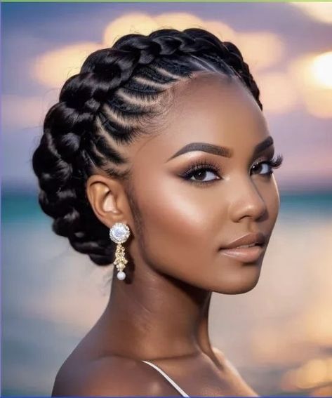 6 Braid Hairstyles, Cornrow Hairstyles For Black Women Updo, Cornrow Updo Hairstyles For Black Women, 2 French Braids Black Women, Bridesmaids Hairstyles For Black Women, Natural Updos For Black Women, Braided Updo For Black Women, French Braids Hairstyles, Goddess Braid Bun