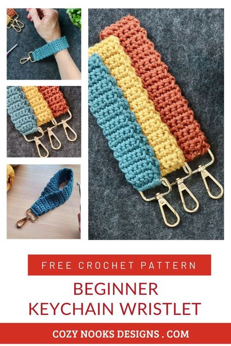 Crochet Projects Practical, Practice Crochet For Beginners, Crochet Keychain For Car Keys, Crochet Crafts For Beginners Simple, 5.5mm Crochet Patterns, Crochet Key Lanyard Pattern Free, Easy Crochet Items To Make And Sell, Cool Small Crochet Projects, Crochet Wrist Keychain