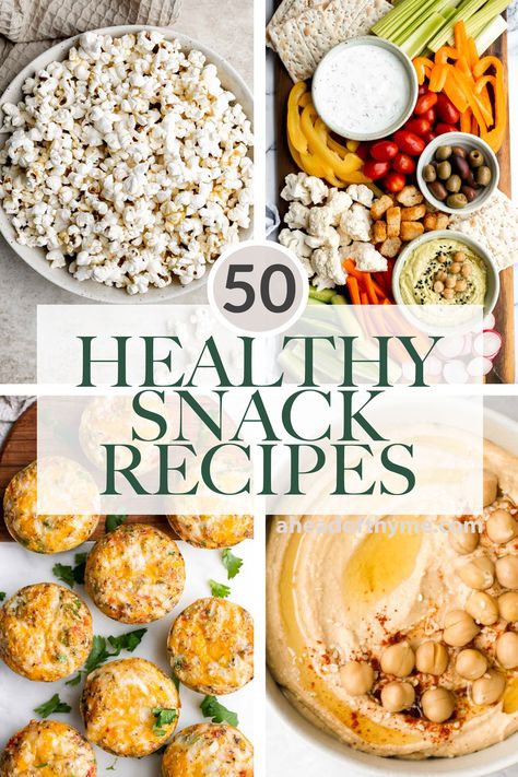 Looking for healthy snacks that you can make at home that are easy and delicious? Whether you are craving something that is savory and salty, sweet and fruity, rich and creamy, or nutty and crunchy, I have got you covered with over 50 of the most popular and best healthy snacks that you can make at home. So next time you want to reach for the cookie jar (even though there is nothing wrong with that!), try a healthy snack recipe that will give you energy and keep you full t... via @aheadofthyme Healthy Afternoon Snacks For Work, Nutritional Yeast Popcorn, Best Healthy Snacks, Apple Chips Baked, Yogurt Smoothies, Healthy Apple, Homemade Yogurt, Veggie Tray, Good Healthy Snacks