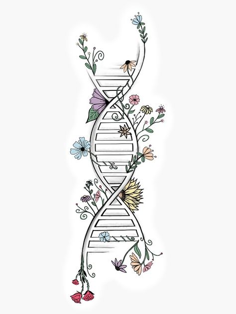 "floral DNA with colour " Sticker by ktclarke97 | Redbubble Dna Aesthetic Drawing, Dna Wallpaper Biology Aesthetic, Laptop Tattoo Ideas, Biology Aesthetic Art Easy, Biology Drawing Aesthetic, Biology Book Cover Design Aesthetic, Plant Biology Art, Science Related Art, Dna Aesthetic Wallpaper