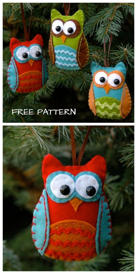 DIY Baby Felt Owl Christmas Ornament Free Sewing Pattern Owl Felt Ornaments Pattern, Free Patterns For Felt Animals, Felt Ornaments Templates, Felt Christmas Ornaments Free Patterns, Felt Crafts Christmas Sewing Patterns, Free Felt Christmas Ornaments Patterns Tree Decorations, Felt Ornaments Patterns Templates Free Printable Christmas Crafts, Owl Felt Ornaments, Owl Ornaments To Make