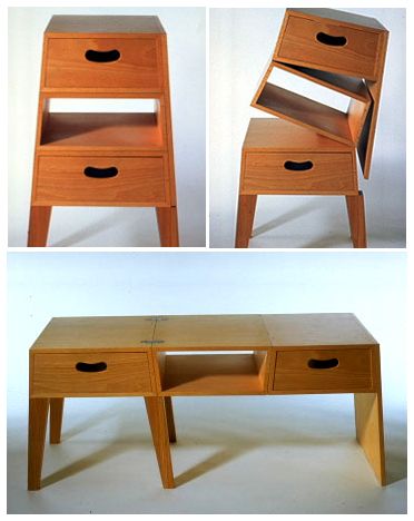 Great piece to have when you move a lot - 2 ways to use it depending on the space you have! Shin + Tomoko Azumi  Product Glamping Furniture Ideas, Metamorphic Furniture, Foldable Cabinet, Foldable Furniture, Transforming Furniture, Multipurpose Furniture, Convertible Furniture, Design Page, Versatile Furniture