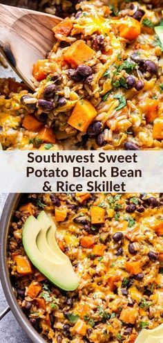 Southwest Sweet Potato, Black Bean And Rice, Bean And Rice, Sweet Potato Black Bean, Authentic Mexican Recipes, Rice Skillet, Healthy Vegetarian Dinner, Sweet Potato Black Beans, Tasty Vegetarian Recipes