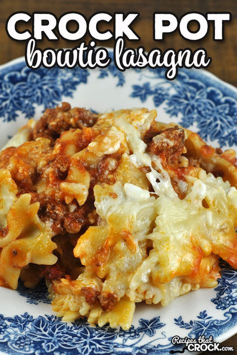 Making lasagna doesn't have to be hard with this Crock Pot Bowtie Lasagna recipe. It is a real crowd pleaser for its taste too! via @recipescrock Crock Pot Bowtie Casserole, Crockpot Bowtie Pasta Casserole, Crockpot Lasagna With Bowtie Pasta, Crockpot Bowtie Casserole, Crockpot Bowtie Lasagna, Fast Crock Pot Recipes, Crock Pot Lasagna Easy, Dinner Meals Crockpot, Sports Meals On The Go